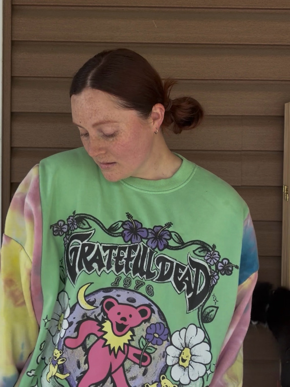 Grateful Dead Pastel Green Tie-Dye Crewneck with Dancing Bear